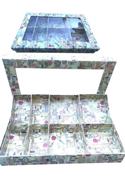 8 Bölmeli Şeffaf Kapaklı Çok Amaçlı Organizer Kutu Kahverengi