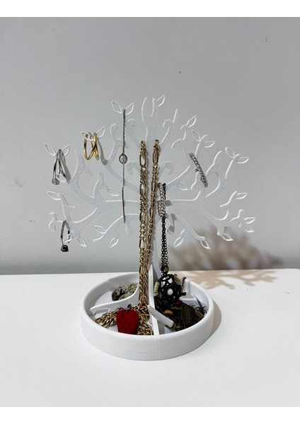 Beyaz Ahşap Takı Standı, Kolye ve Küpe Sergileme Alanı 15X14X0,3CM