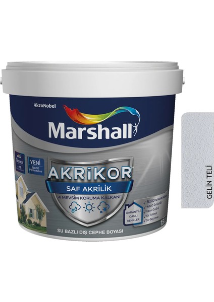 Akrikor Saf Akrilik Silikonlu Dış Cephe Boyası 2,5 Lt Gelin Teli