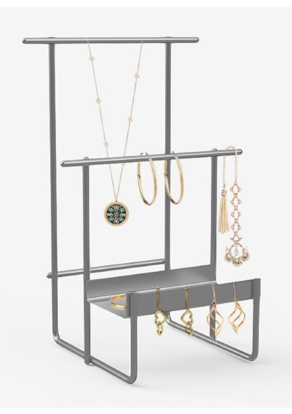 Gri Renk Takı Düzenleyici, Stand, Küpelik, Bileklik ve Kolye Saklama Organizer