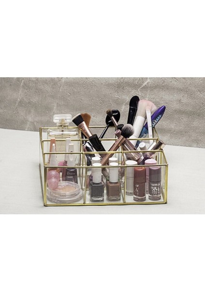 Şık Altın Renkli Cam Makyaj Organizer Kutusu, Düzen ve Zarafet Için Mükemmel