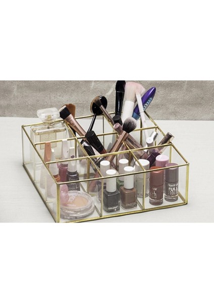 Şık Altın Renkli Cam Makyaj Organizer Kutusu, Düzen ve Zarafet Için Mükemmel fiyatları