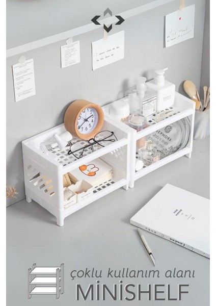 Iki Katlı Çok Amaçlı Masaüstü Raf Düzenleyici Beyaz Kolay Kurulum modelleri