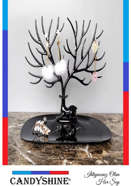 Şık Siyah Geyik Tasarımlı Takı Düzenleyici, Yüzük ve Küpe Saklama Alanı modelleri