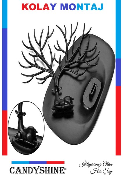 Şık Siyah Geyik Tasarımlı Takı Düzenleyici, Yüzük ve Küpe Saklama Alanı