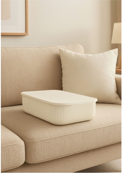 Ekru Çok Amaçlı Kapaklı Takı ve Kozmetik Organizer Kutusu 6.8 Lt