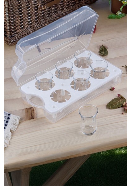 Beyaz 6'lı Çay Bardak Taşıma Kutusu, Hafif ve Pratik Organizer