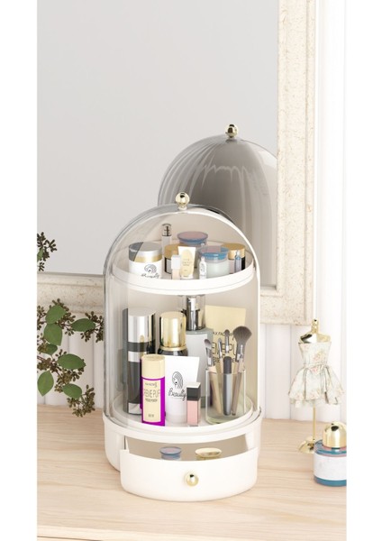 Beyaz 360 Döner Standlı Çekmeceli Raflı Vitrin fiyatları