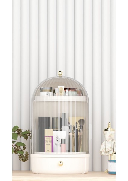 Beyaz 360 Döner Standlı Çekmeceli Raflı Vitrin modelleri