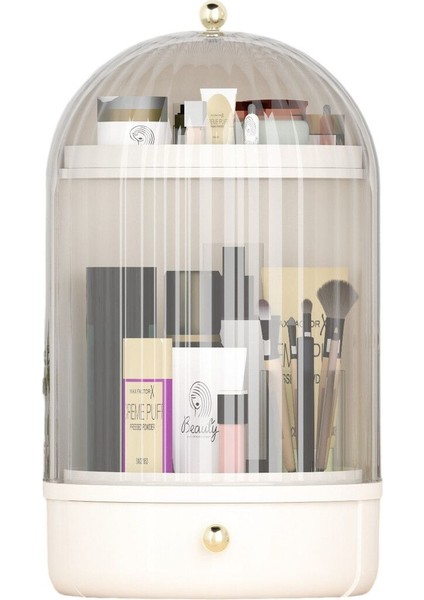 Beyaz 360 Döner Standlı Çekmeceli Raflı Vitrin fırsatları