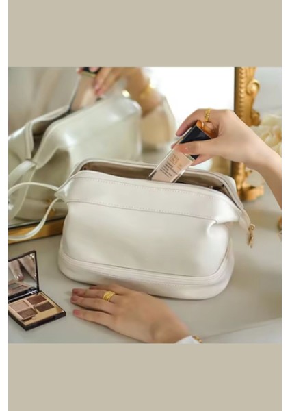 Çift Katmanlı Su Geçirmez Seyahat Makyaj Çantası 24X18X14 cm Bej fiyatları