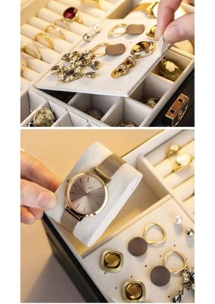 Beyaz 3 Katlı Modern Takı Organizerli Kilitli Saklama Kutusu modelleri