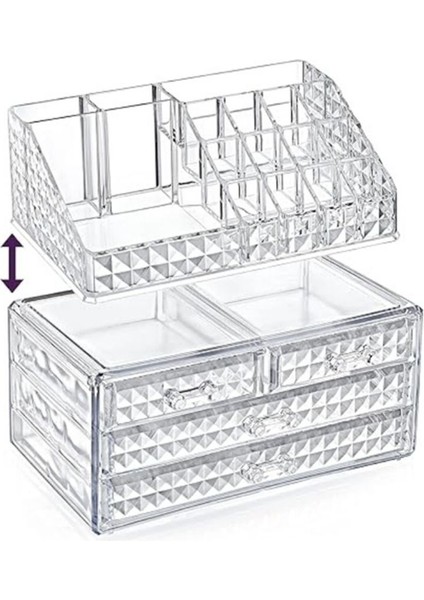 Şeffaf 4lü Makyaj ve Kozmetik Düzenleyici, Çekmeceli Organizer, Fonksiyonel ve Şık modelleri