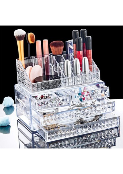 Şeffaf 4lü Makyaj ve Kozmetik Düzenleyici, Çekmeceli Organizer, Fonksiyonel ve Şık indirimleri