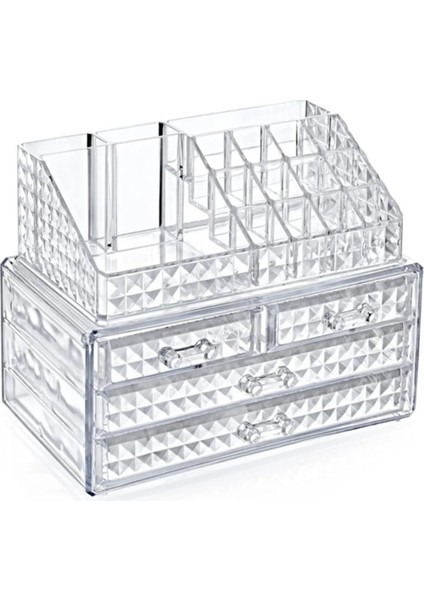 Şeffaf 4lü Makyaj ve Kozmetik Düzenleyici, Çekmeceli Organizer, Fonksiyonel ve Şık