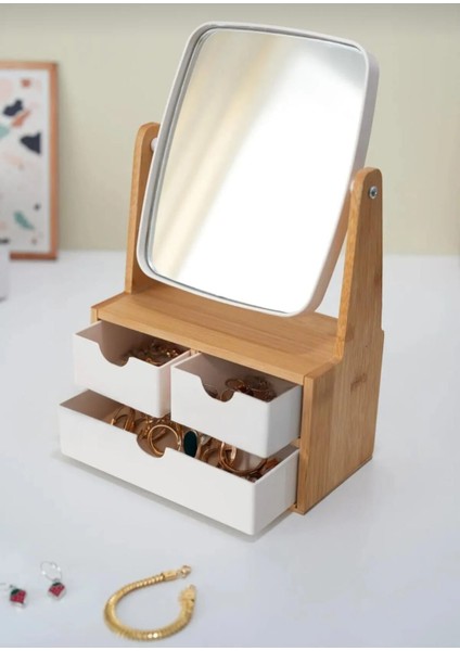 Bambu 3 Çekmeceli Aynalı Organizer, Makyaj ve Takı Düzenleyici fiyatları