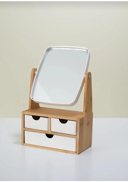 Bambu 3 Çekmeceli Aynalı Organizer, Makyaj ve Takı Düzenleyici fırsatları