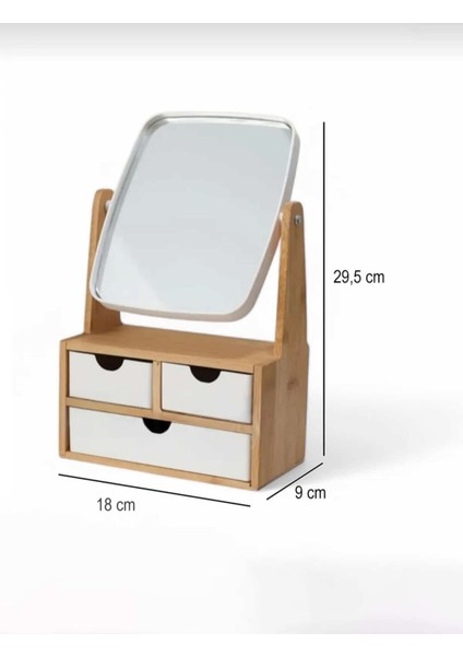 Bambu 3 Çekmeceli Aynalı Organizer, Makyaj ve Takı Düzenleyici indirimleri