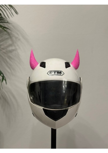Motor & Motosiklet Neon Pembe Simli Şeytan Boynuzu Kask Dış Aksesuar