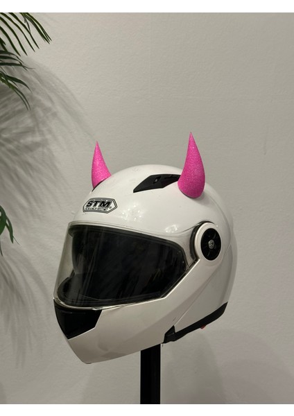 Motor & Motosiklet Neon Pembe Simli Şeytan Boynuzu Kask Dış Aksesuar fırsatları