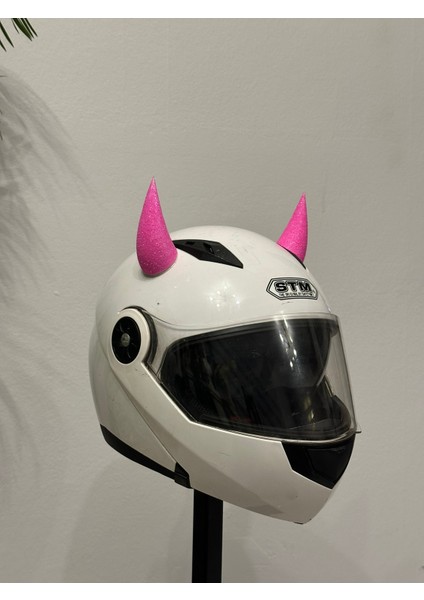 Motor & Motosiklet Neon Pembe Simli Şeytan Boynuzu Kask Dış Aksesuar indirimleri