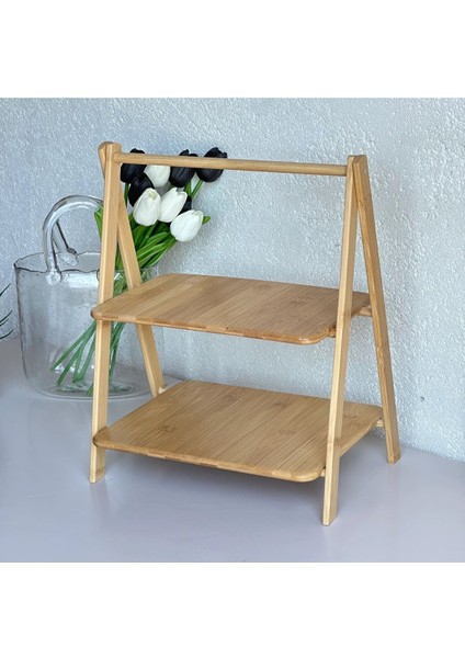 Bambu Katlanır Sunumluk, Şık ve Pratik, Kahverengi