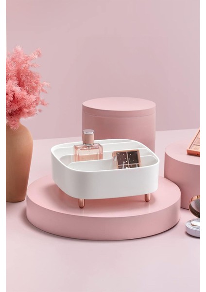 Beyaz 4 Bölmeli Makyaj ve Takı Organizeri, Şık ve Fonksiyonel Tasarım