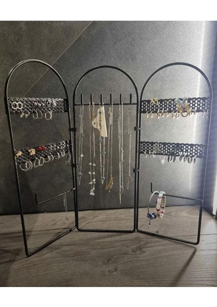 Şık Metal Takı Düzenleyici, 3 Parça Küpe ve Kolye Standı Siyah indirimleri