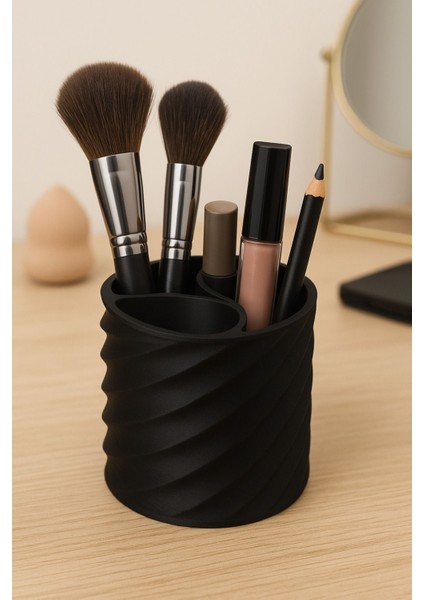 3 Bölmeli Siyah Makyaj ve Kalem Organizeri, Dayıklı 3D Baskı