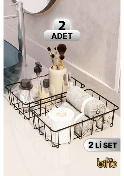 Iki Adet Çok Amaçlı Düzenleyici Sepet, Banyo Kozmetik ve Makyaj Için Siyah Metal