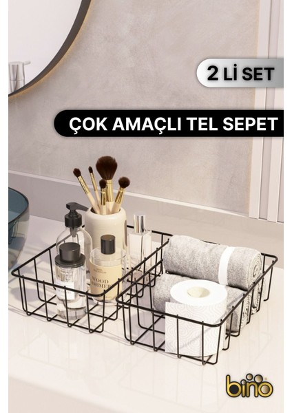 Iki Adet Çok Amaçlı Düzenleyici Sepet, Banyo Kozmetik ve Makyaj Için Siyah Metal fiyatları