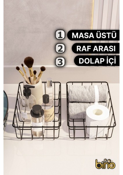 Iki Adet Çok Amaçlı Düzenleyici Sepet, Banyo Kozmetik ve Makyaj Için Siyah Metal fırsatları