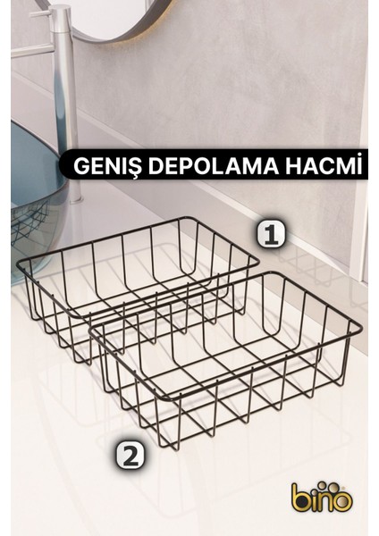 Iki Adet Çok Amaçlı Düzenleyici Sepet, Banyo Kozmetik ve Makyaj Için Siyah Metal indirimleri