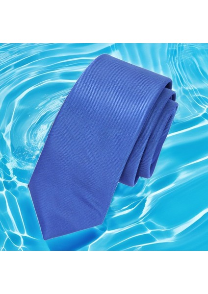 Mavi Kendiden Çizgili Sade Ince Moda Slim Kravat