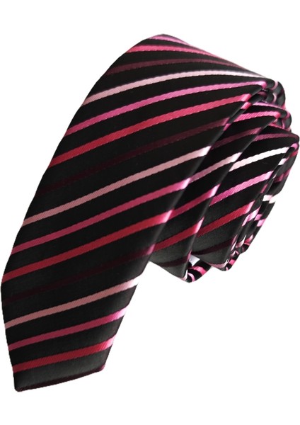 Pembe Tonları Çizgili Jakar Dokuma Siyah Ince Moda Slim Kravat fiyatları