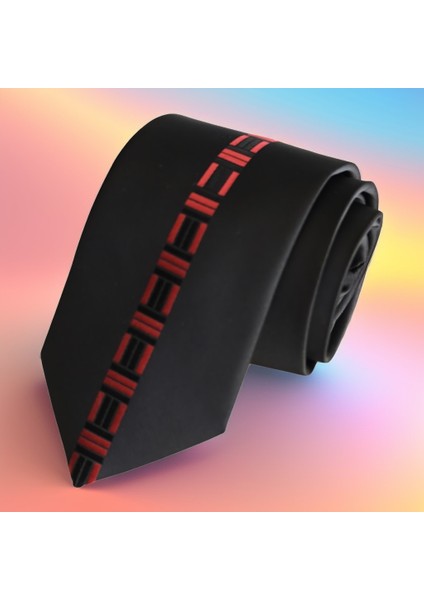 Siyah Kırmızı Ortadan Desenli Özel Kesim Italyan Kravat