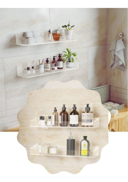 Turuncu, Şeffaf, 2'li, Kendinden Yapışkanlı, Minimalist ve Şık Duvar Rafı Seti