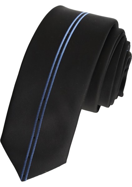 Siyah Ortasında Çift Mavi Çizgili Özel Kesim Ince Moda Slim Kravat fiyatları