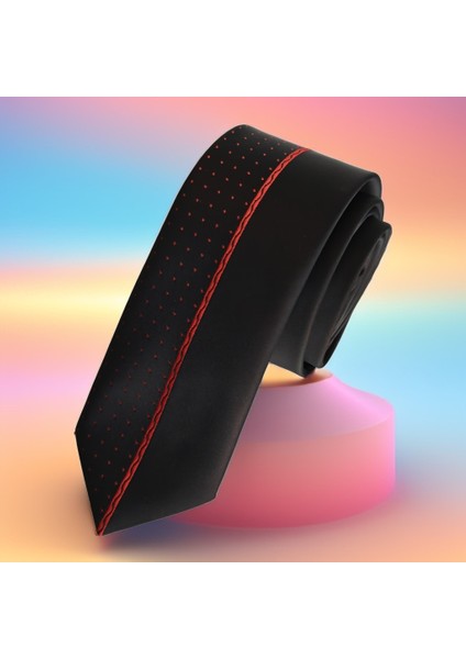 Kırmızı Puantiyeli Özel Tasarım Pano Kesim Ince Moda Slim Kravat