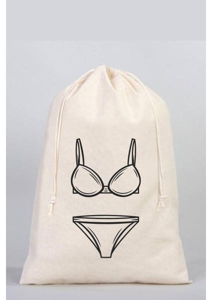 Baskılı Iç Çamaşırı ve Aksesuarlar Için Şık Ham Bez Çanta 30X40 cm