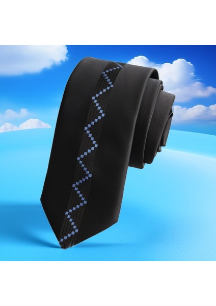 Mavi Zigzag Desenli Özel Pano Ince Moda Slim Kravat