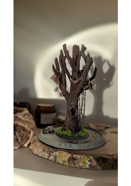 Yeşil Ağaç Figürlü Takı ve Mücevher Askısı, Doğal Yosun Detaylı, Şık ve Pratik modelleri