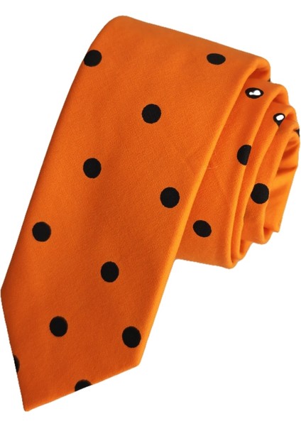 Turuncu Üzeri Siyah Puantiye Baskılı Ince Moda Slim Kravat fiyatları