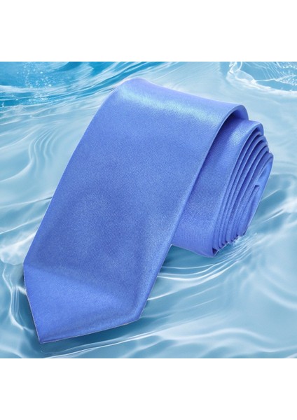 Mavi Sade Dupon Saten Dokuma Ince Moda Slim Kravat