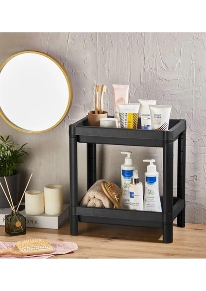 Iki Katlı Siyah Raf, Düzenleyici ve Şık Depolama Çözümü