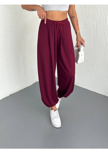 Osyho Sandy %100 Pamuk Kumaş Şalvar Eşofman Bordo