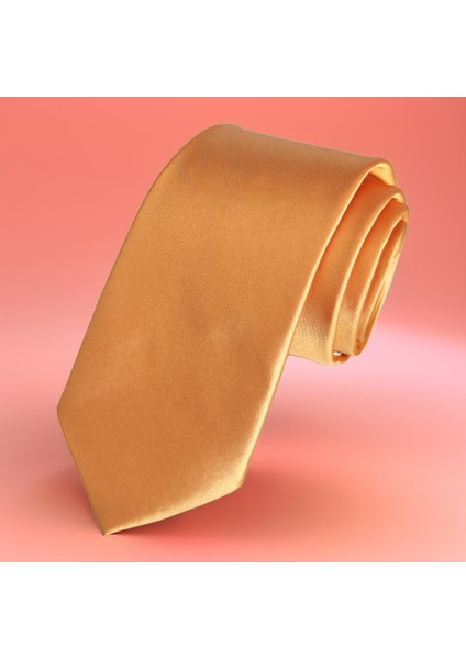 Turuncu Sade Saten Dokuma Ince Moda Slim Kravat