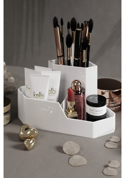 Şık Üçgen Makyaj Organizeri, Masa Üstü Düzenleyici, Beyaz Renk