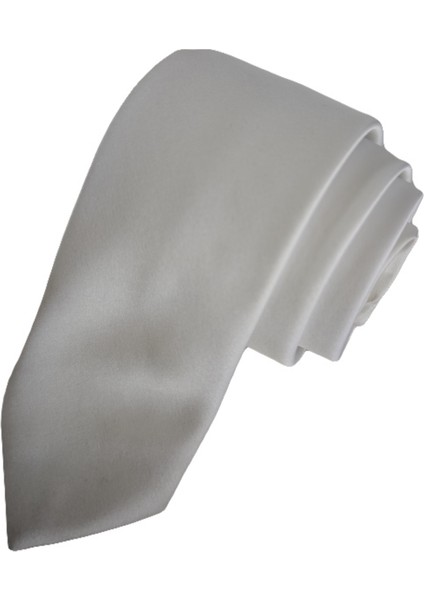 Beyaz Sade Saten Dokuma Ince Moda Slim Kravat