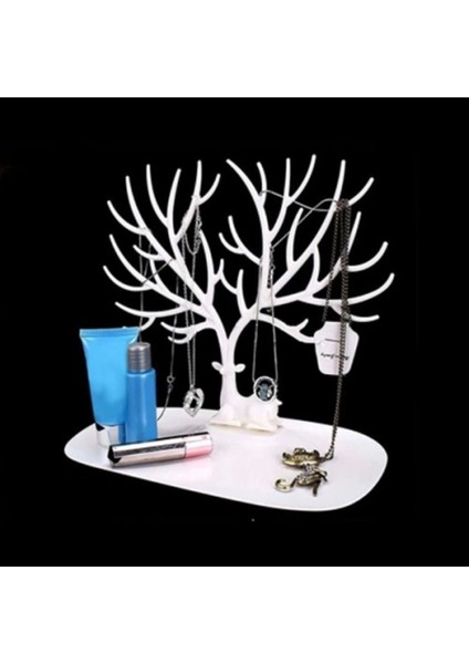 Şeffaf Takı Standı, Beyaz Geyik Tasarımıyla Şık ve Düzenli Saklama Çözümü